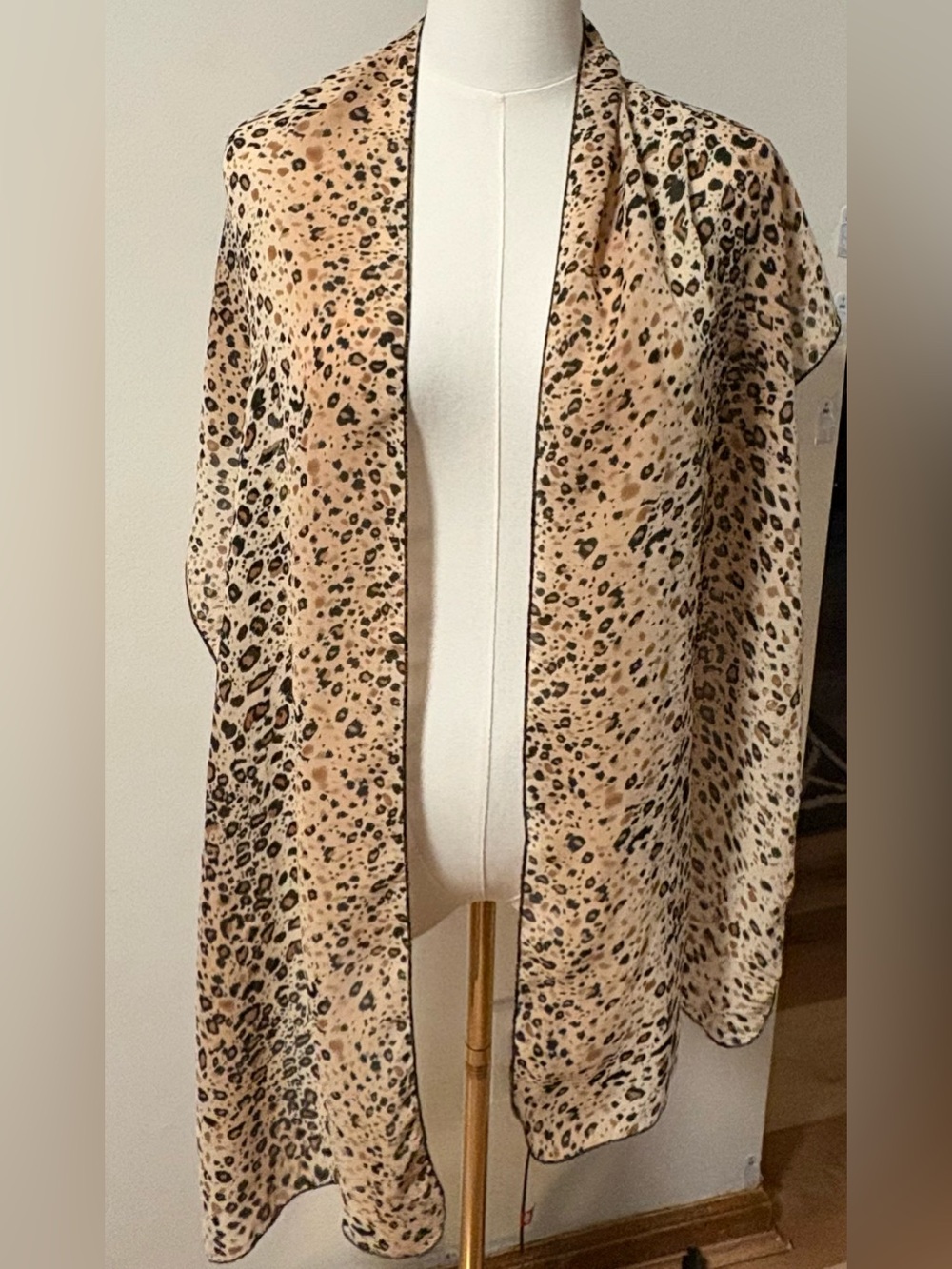 Leopard print long sheer lightweight scarf animal boho artsy mob wife